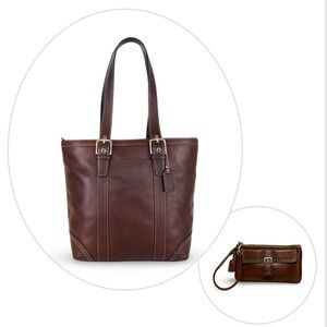 Coach Brown Leather Tote and Wristlet Set
